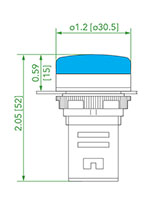 Ex9IL2 Series Compacted Blue Curve Lampshade 110/120 Volt (V) Voltage and 22 Millimeter (mm) Light-Emitting Diode (LED) Indicator Light (Ex9IL2N6) - Dimensions