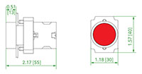 Ex9PBA Series Non-Illuminated Momentary Flush Red 22 Millimeter (mm) Pushbutton - Dimensions