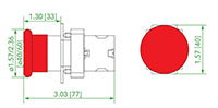 Ex9PBC Series Non-Illuminated Momentary Red 1 Normally Open (NO) Contacts and 40 Millimeter (mm) Diameter Mushroom Head Pushbutton (Ex9PBC41) - Dimensions