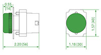 Ex9PBV6 Series Illuminated Green Indicator Light 6 Volt (V) Alternating Current (AC)/Direct Current (DC) Light Emitting Diode (LED) Lamp Voltage and 22 Millimeter (mm) Pushbutton (Ex9PBV63A) - Dimensions