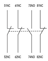 Ex9CD/CM Series 1 Normally Open (NO) + 3 Normally Closed (NC) Front Mount Auxiliary Contactor (AXB13) - Wiring Diagram