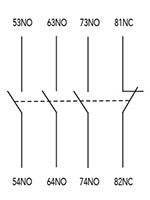 Ex9CD/CM Series 3 Normally Open (NO) + 1 Normally Closed (NC) Front Mount Auxiliary Contactor (AXB31) - Wiring Diagram