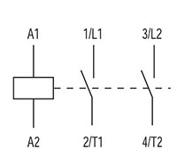 Ex9CK Series 2-Poles, 24 Volt (V) Alternating Current (AC) Coil Voltage, and 20 Ampere (A) Current Lug Definite Purpose Contactor (Ex9CK20B20B7) - Wiring Diagram